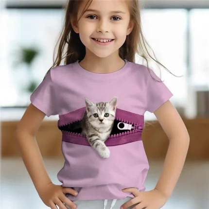 Kids Girls' Clothes 3D Cat Print Tee Shirt